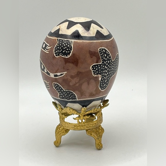 African Folk Art Kenya LIZARD Hand Carved Painted Stone Egg Vintage - Picture 5 of 9